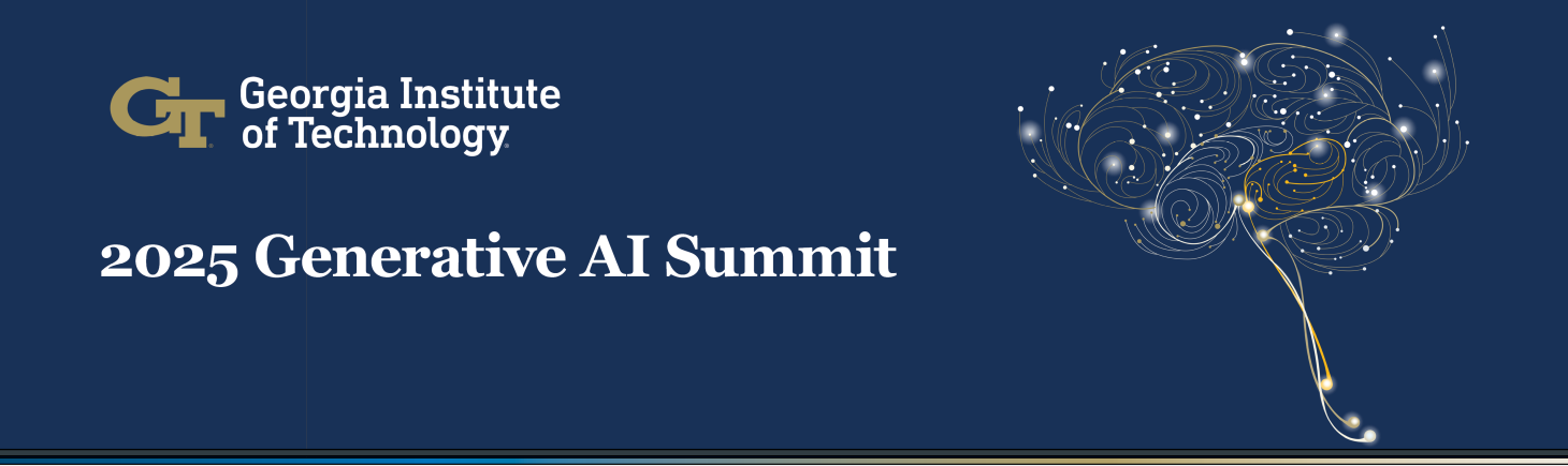 Graohic of a Brain of swirls and data points with the GT logo and 2025 Generative AI Summit