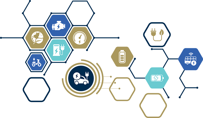 EV charging icons in a hexagonal matrix